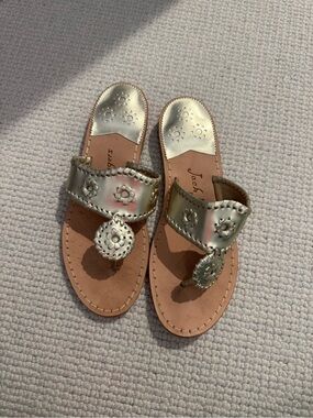 Jack Rogers Gold Metallic Floral Medallion Sandals